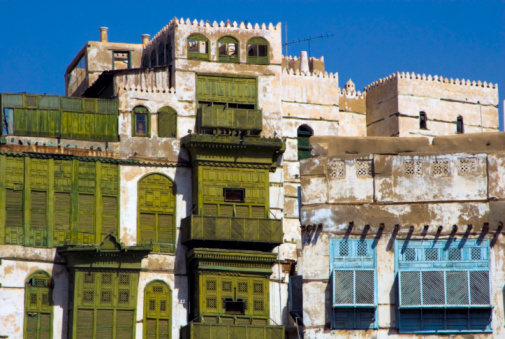 El Balad is an attraction to non-Saudis who visit Jeddah, with its traditional multistory buildings and merchant houses. (Getty)